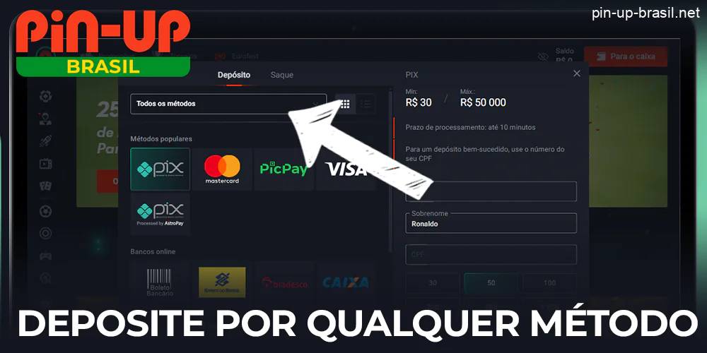 Deposite por qualquer método que você escolher para jogar no Pin Up Cassino