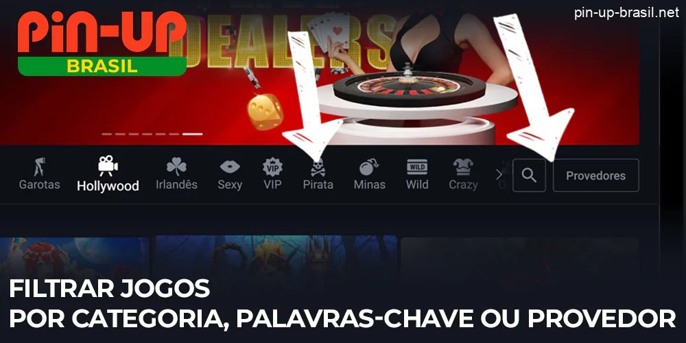 Filtrar jogos por categoria, palavras-chave ou provedor no site Pn Up