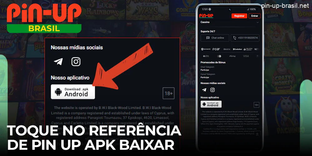 Toque para descarregar o APK do sítio Web da Pin Up