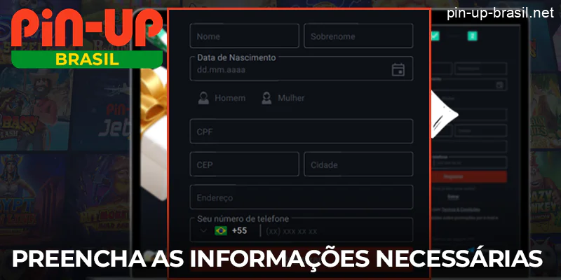 Preencha as informações necessárias no formulário de registro do Pin Up