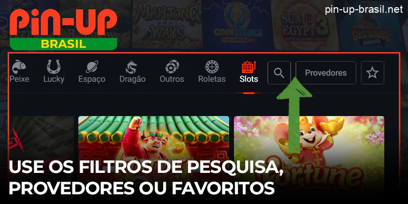 Utilize filtros para procurar slots Pin Up com base em palavras-chave, software ou nas suas preferências